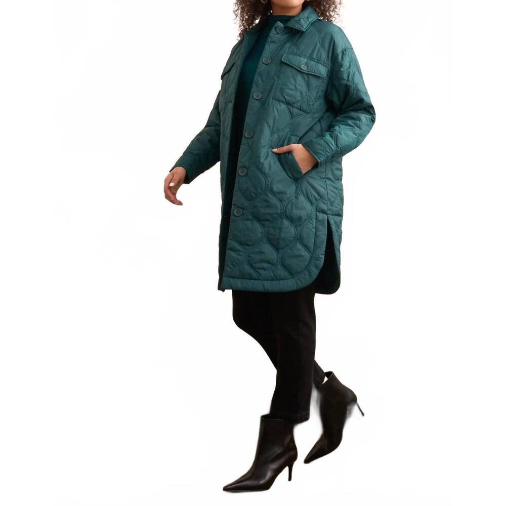 NEW TRIBAL long quilted button-up jacket with pockets in opal green - Picture 3 of 4
